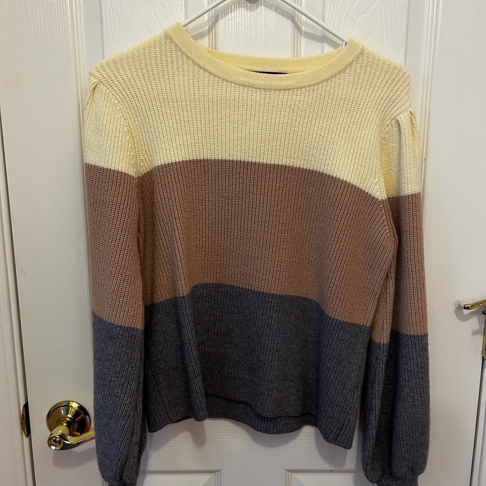 Colorblock Sweater - Cream, Brown, Gray